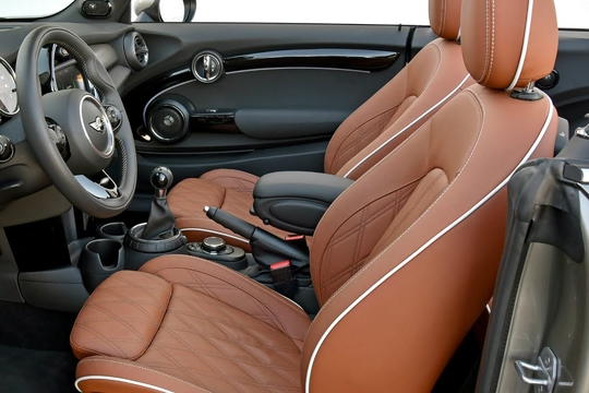 Leather, Vinyl and Textile Fabric Car Seats Covers and Interior of Mini Convertible